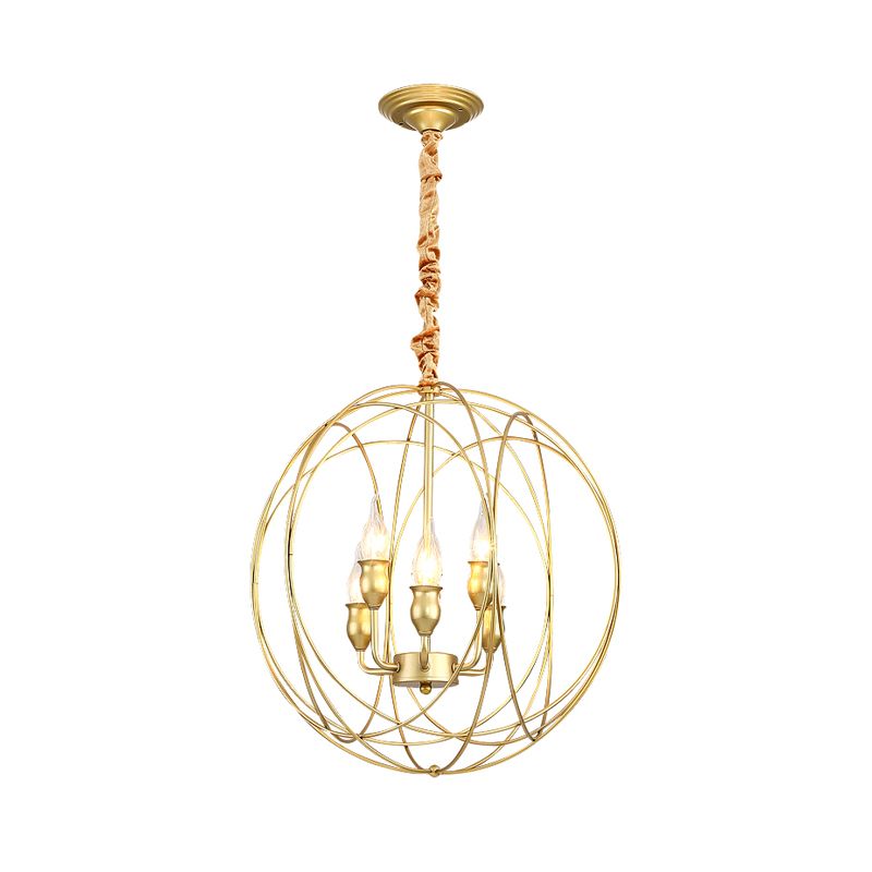 Metal Candle Style Ceiling Pendant Country 4/6 Lights Dining Room Chandelier Lighting in Black/Gold