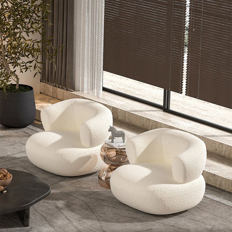 White Contemporary Curved Sofa Wool Tuxedo Arm Sofa for Living Room