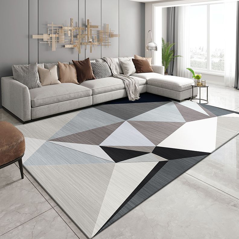Stylish Grey Area Rug Modern Polyester Area Carpet Geometric Pattern Stain Resistant Rug for Bedroom