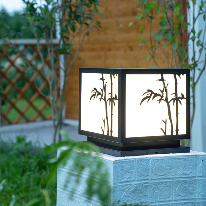 Black Square Pillar Lamp Waterproof Outdoor Solar Lights for Garden