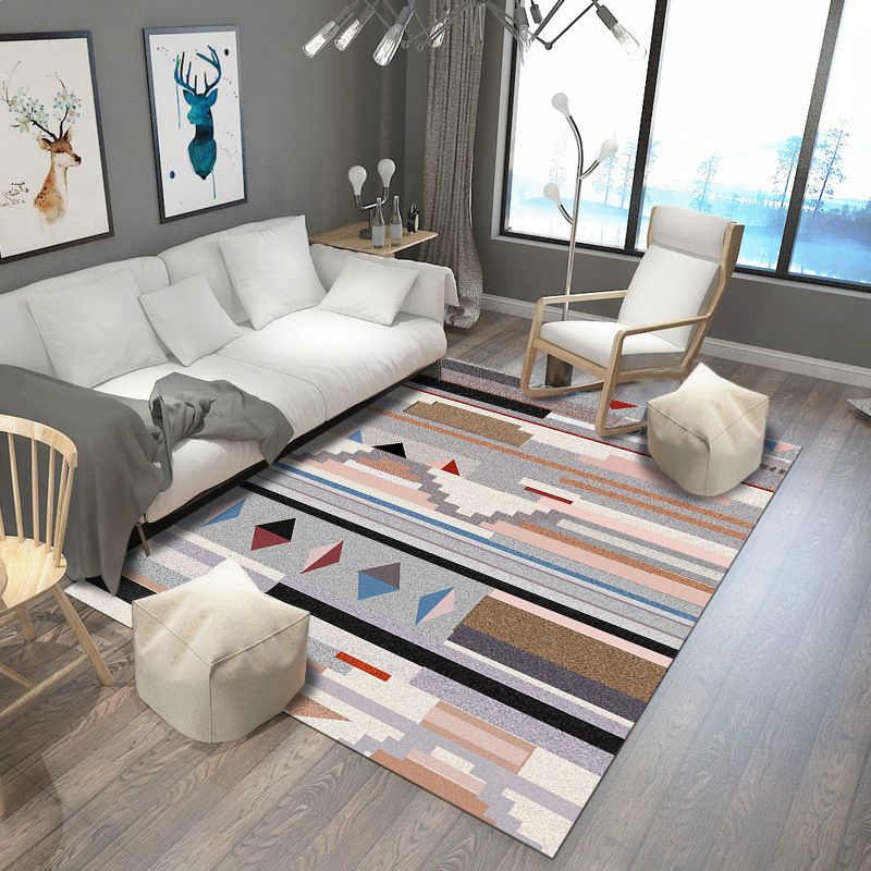 Brown Stripe Rug Polyester Simple Rug Non-Slip Backing Rug for Home Decor