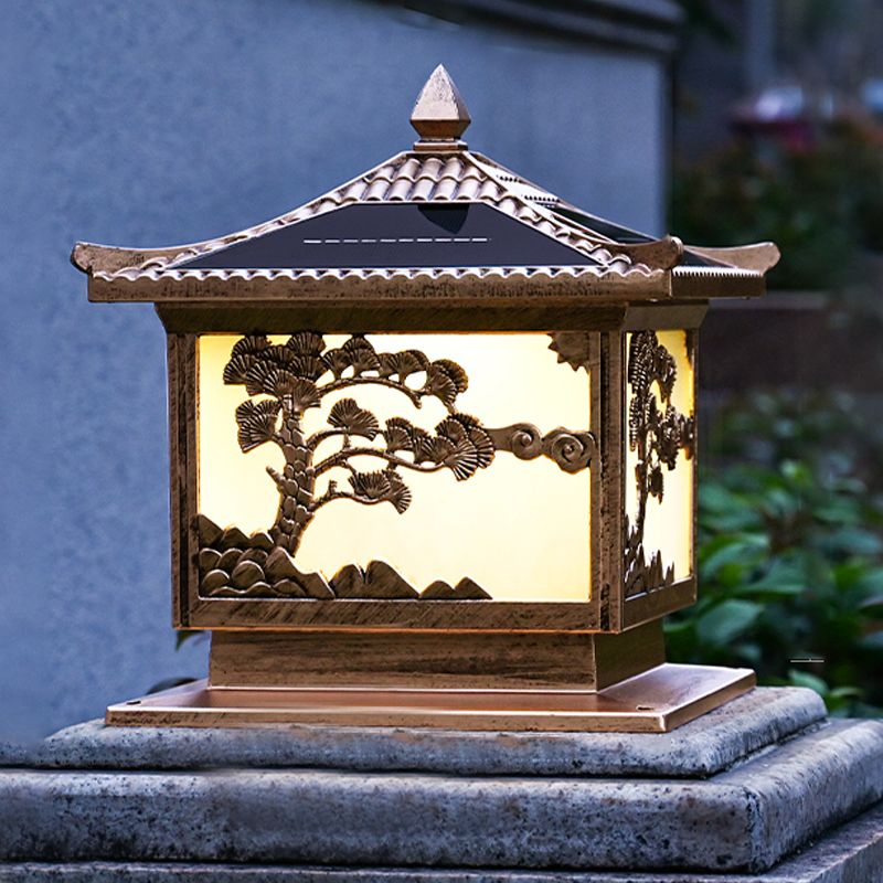 Metal Rectangular Shape Solar Pillar Lamp Modern-Style 1 Light Outdoor Light