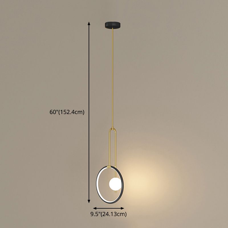 Circular LED Hanging Light Fixture Minimalism Metal Black-Gold Drop Pendant for Bedroom