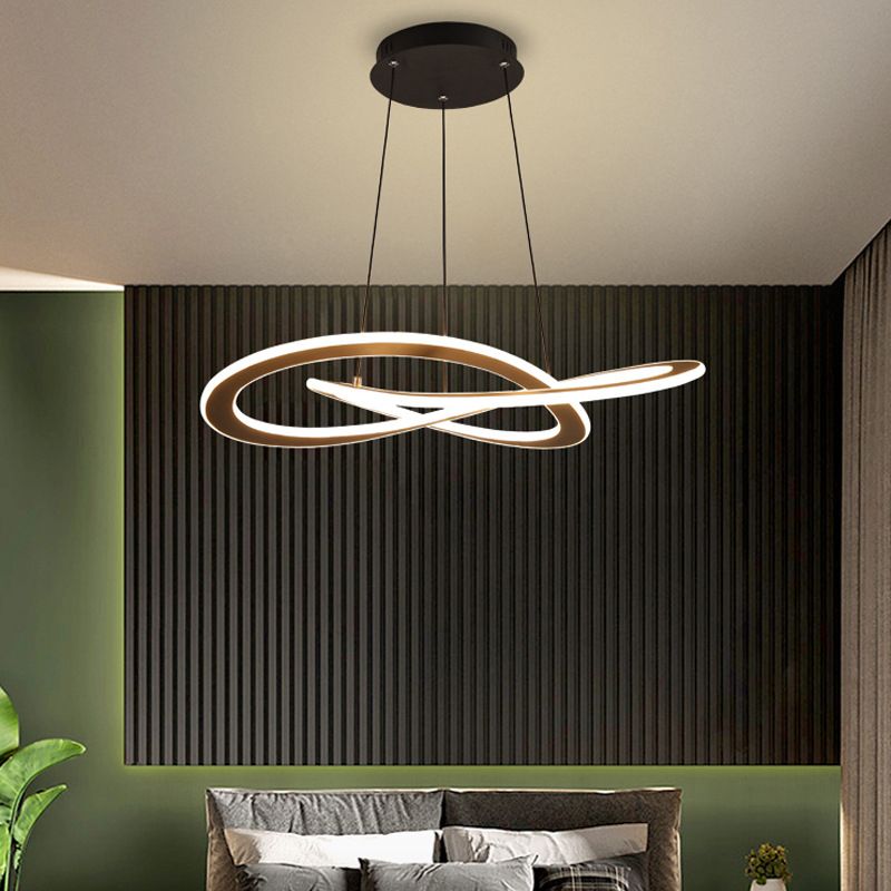 Twisting Metal Chandelier Lighting Fixture Modern LED Black Chandelier Lamp for Living Room