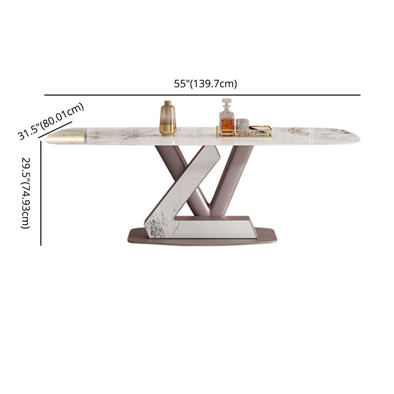 Juego de comedor Mesa de piedra sinterizada moderna con rectángulo de base de pedestal juego de comidas para restaurante
