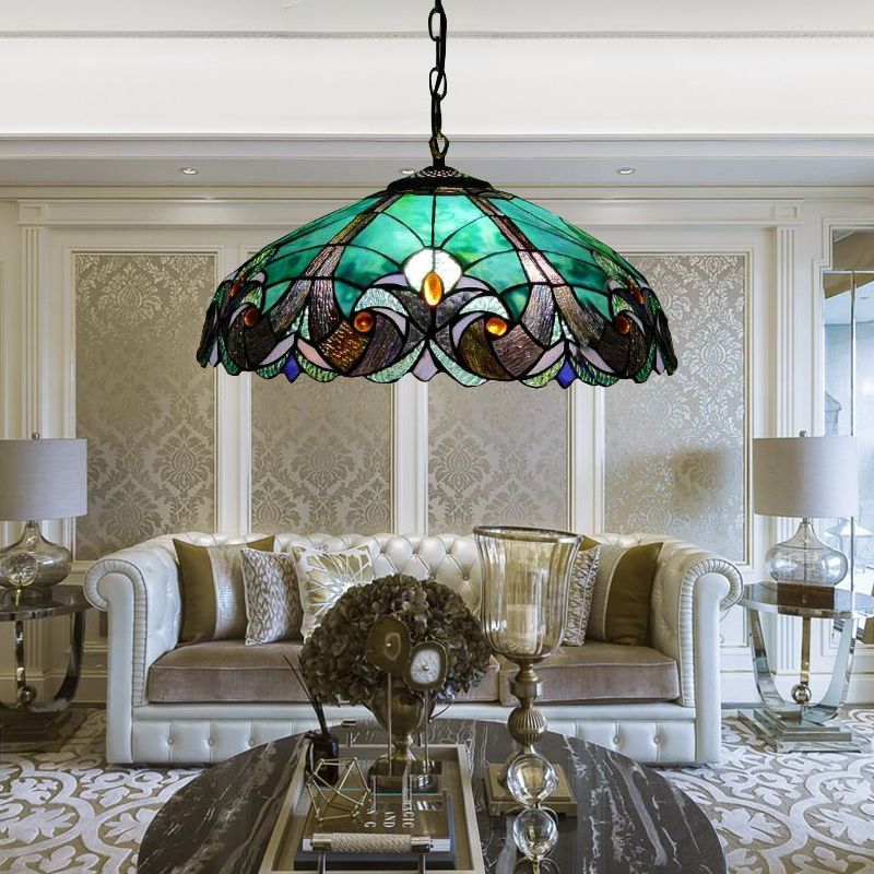 Tiffany Pendant Lighting Stained Glass 18" Wide Hanging Light with Adjustable Chains for Living Room