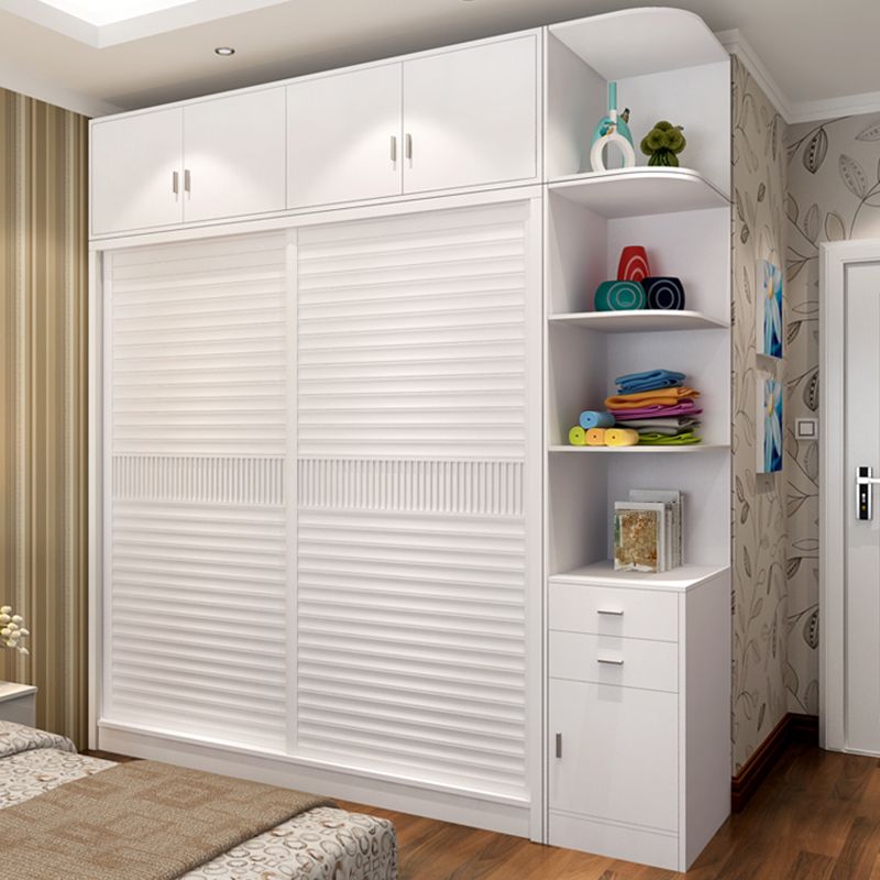 Modern Storage Cabinet with Sliding Doors Manufactured Wood White Cabinet for Bedroom