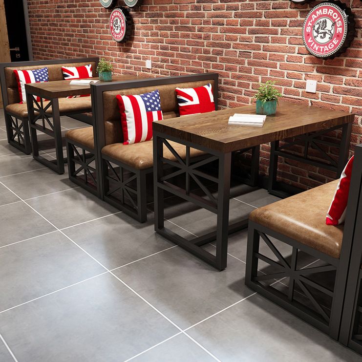 Industrial Solid Wood Dinner Room Kitchen Table Brown Trestle Base Table for Dinning Room