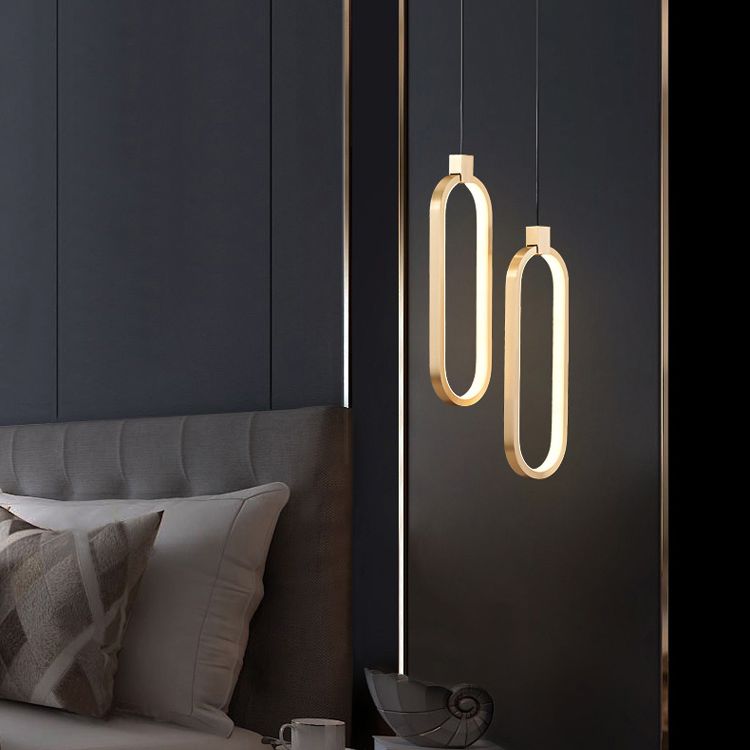 Oval Suspended Lighting Fixture Minimalist Style LED Metal Pendant Light Kit for Bedroom