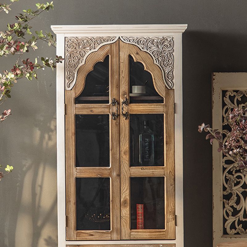 Industrial Wood Accent Cabinet Distressed Finish Fretwork Accent Cabinet