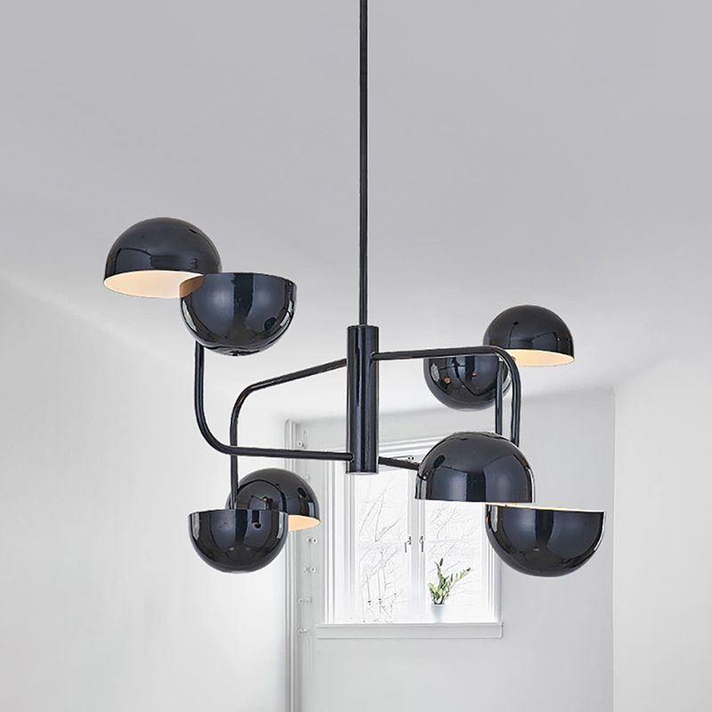 Colgante de techo de oficina de 8 cabezas con tono de hierro de cúpula Luz de lámpara LED negra moderna