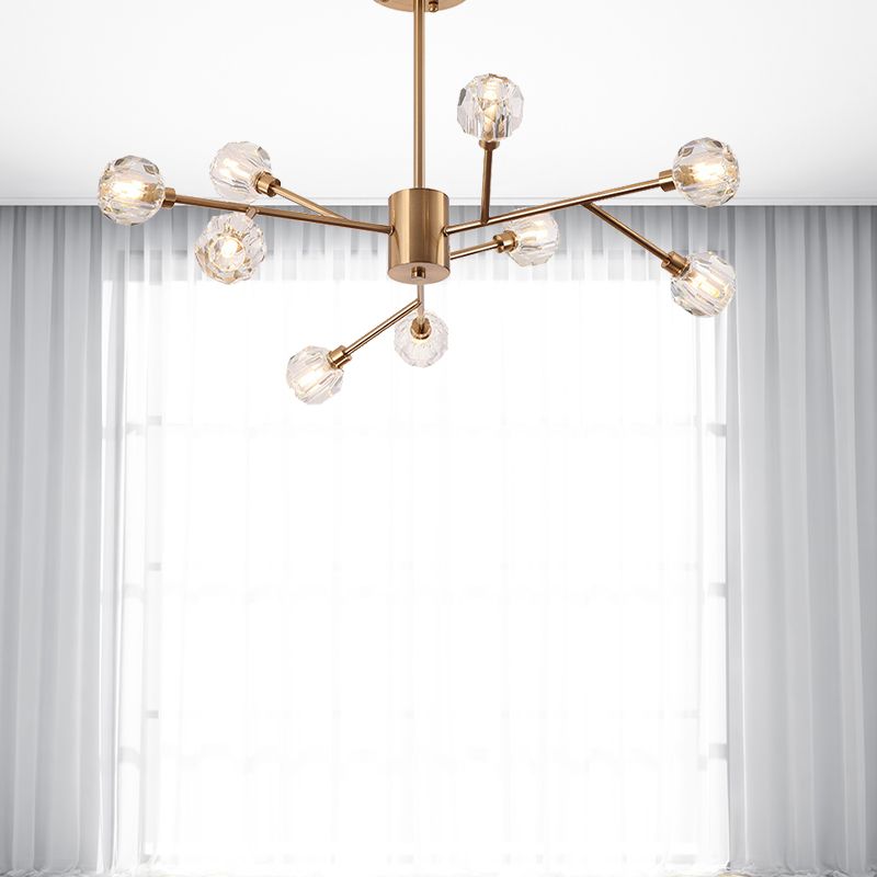 Clear Glass Faceted Chandelier Post Modern 9/12/15 Lights Gold Led Hanging Light with Sputnik Design