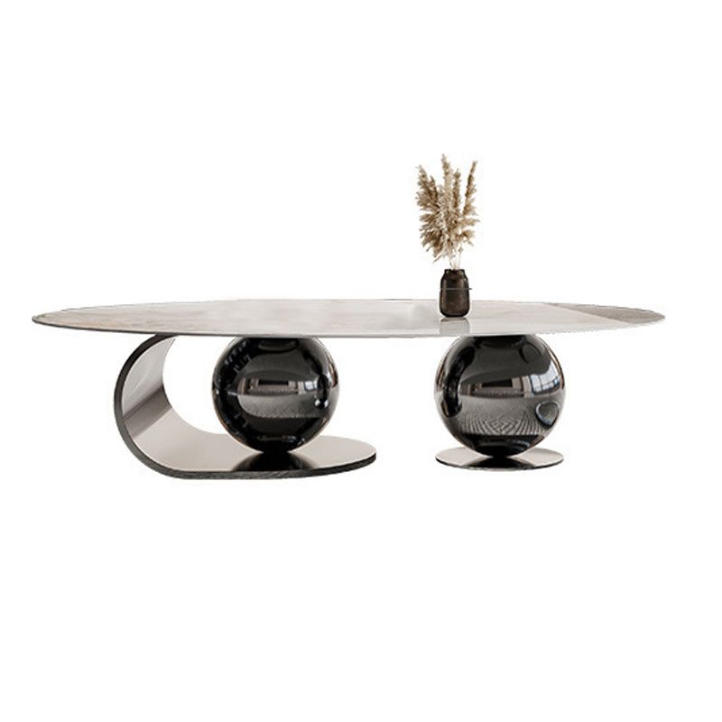Slate Oval Coffee Table Golden Metal Frame Abstract Cocktail Table, 14.17" High