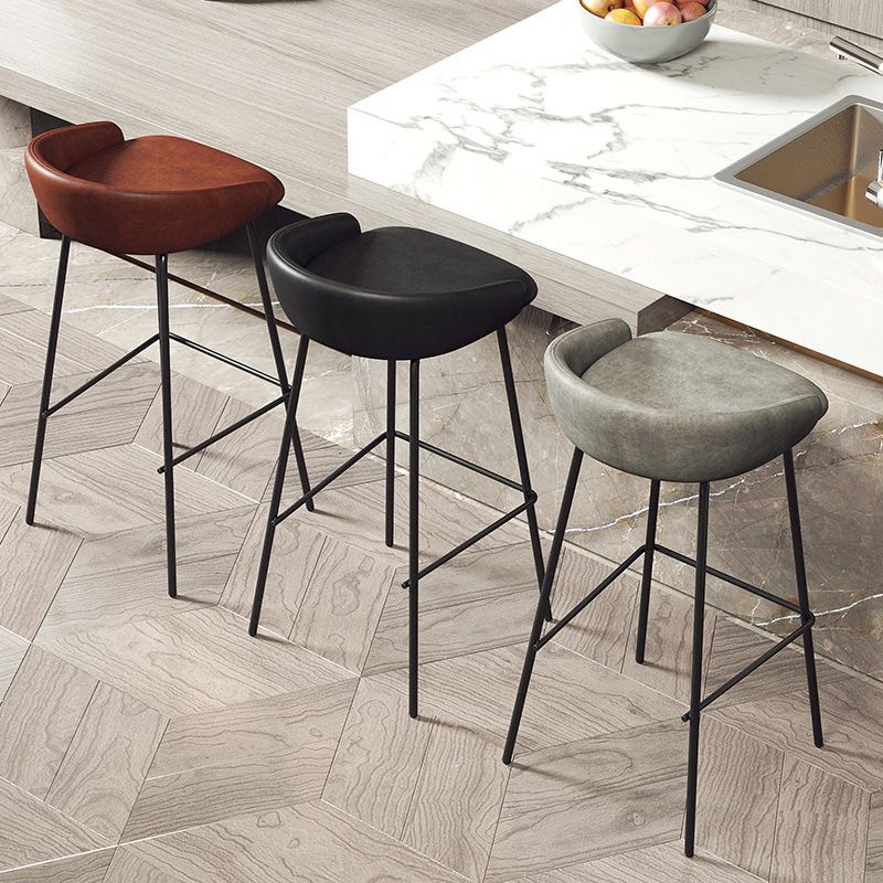 Glam Counter Bar Stool Armless Leather Bar Stool with Footrest Steel Base