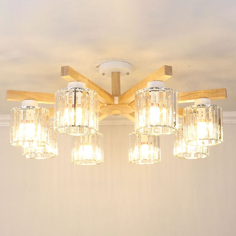 Modern Flush Light Fixtures Crystal Cylinder Flush Mount Lamp in Brown