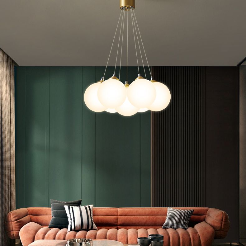 Balloons Hanging Pendant Light Simplicity White Glass Bedroom Chandelier in Gold