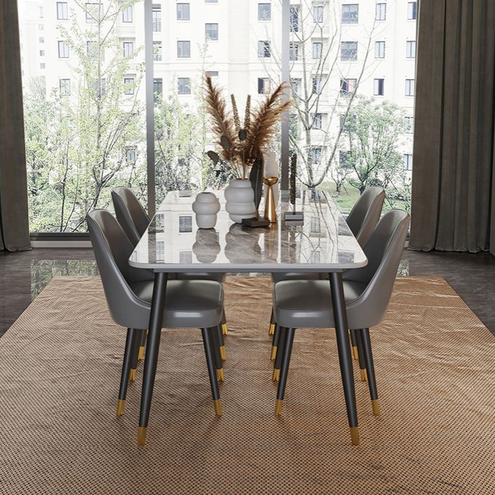 Skandinavischer Esszimmer Möbel Set Sintered Stone Rechteckige Esstisch mit Metallbasis