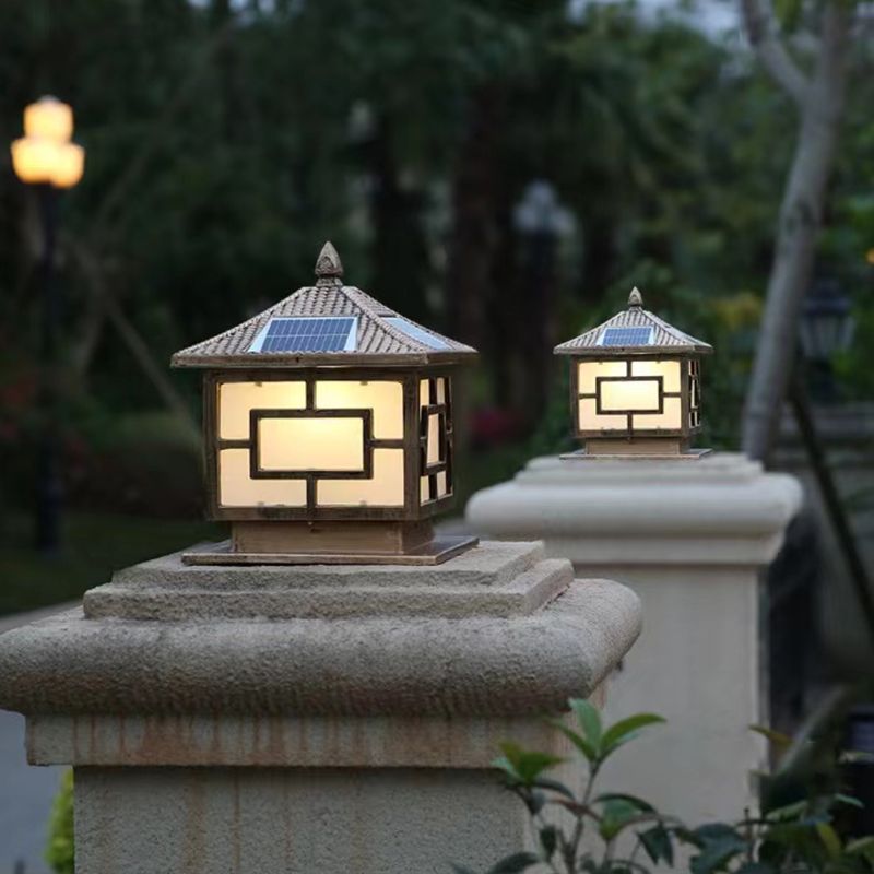 Contemporary Pillar Lamp Minimalist LED Solar Light for Backyard