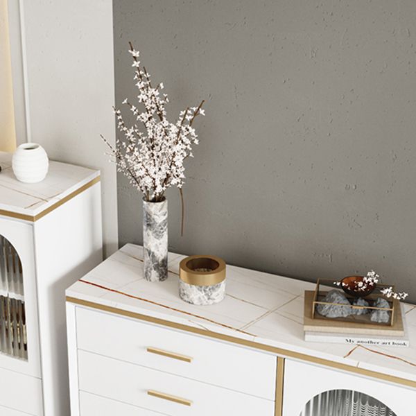 Glam Style Cupboard Artificial Wood Frame and Glass Door Kitchen Sideboard for Dining Room