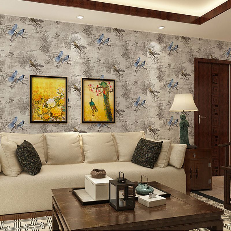 Bird and Butterfly PVC Wallpaper in Multi-Colored 33-foot x 20.5-inch Decorative Non-Pasted Wall Covering