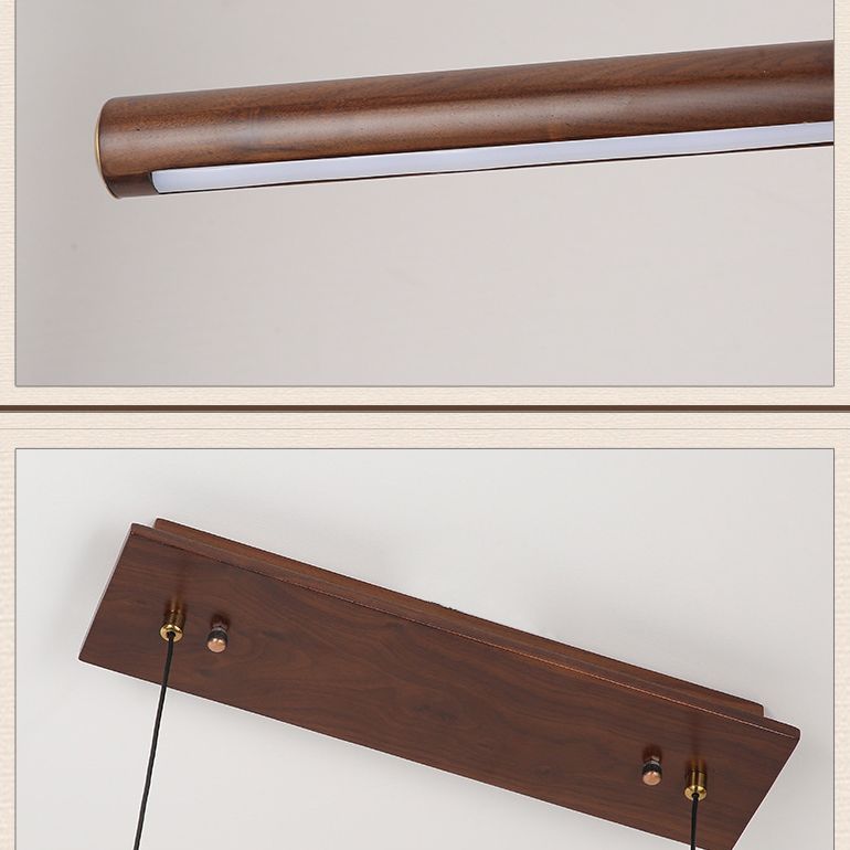 Linear Tea Room Suspension Lamp Wooden Minimalist LED Hanging Island Light Fixture