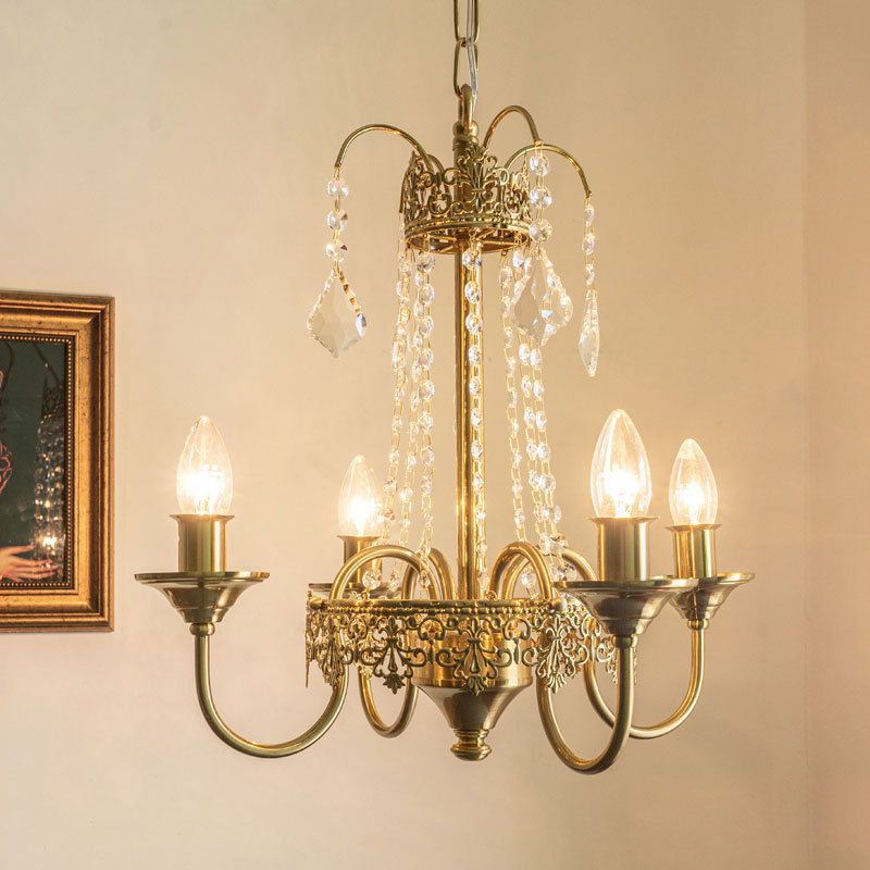 Candle Suspended Lighting Fixture American Style 5-Head Hanging Pendant Lights for Living Room