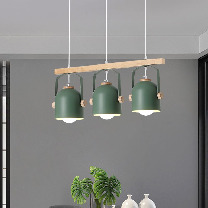 Nordic Style Dome Island Light 3/4 Lights Wooden Chandelier Lighting with Metal Shade