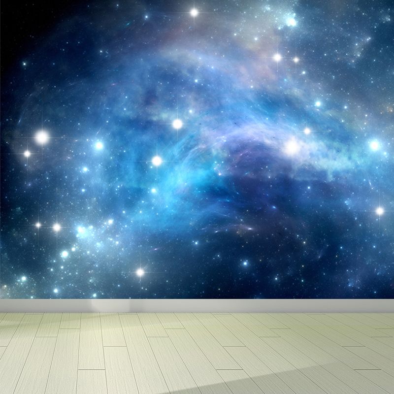 Dark Blue Dreamlike Asterism Mural Moisture Resistant Contemporary Bedroom Wall Art