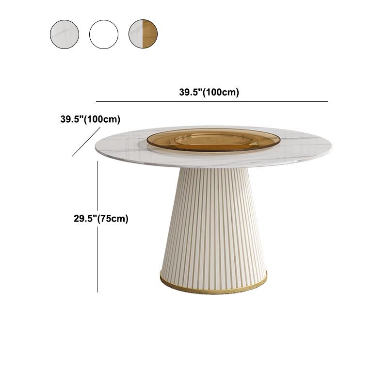 Modern Round Dinette Table Metal Base Pedestal Stone Top Dining Table in White