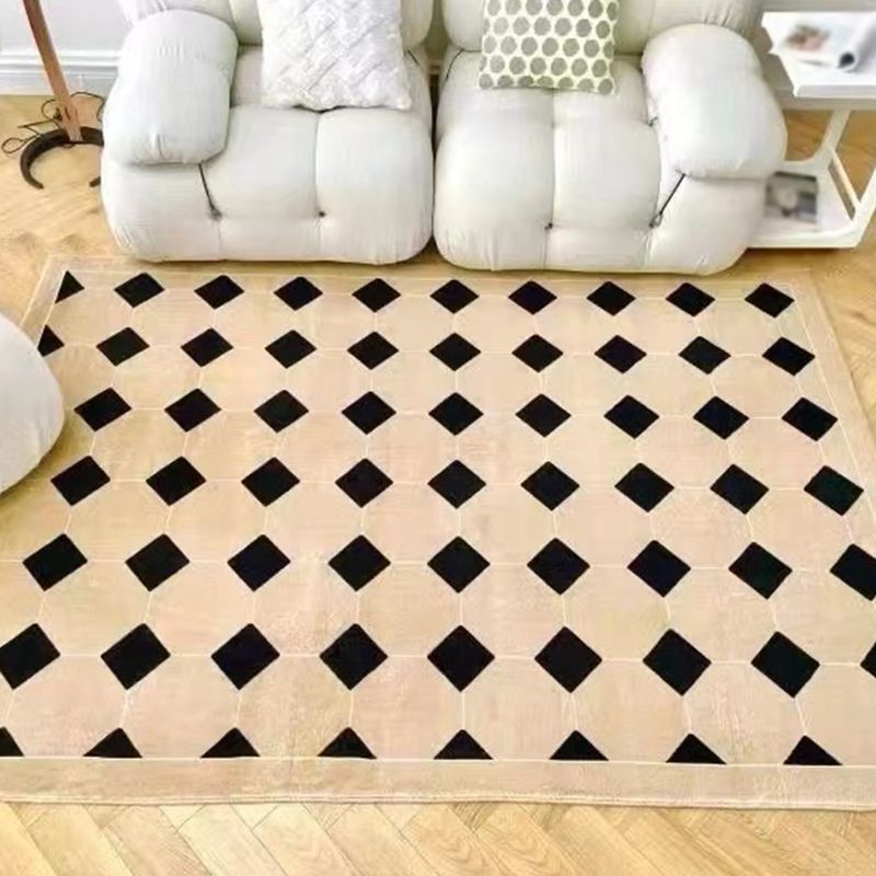 Black Lozenge Rug Polyester Modern Rug Washable Rug for Home Decor