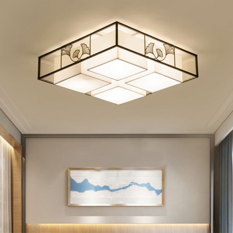 New Chinese Style Ceiling Lamp Geometry Shape Ceiling Light with Fabric Shade for Bedroom