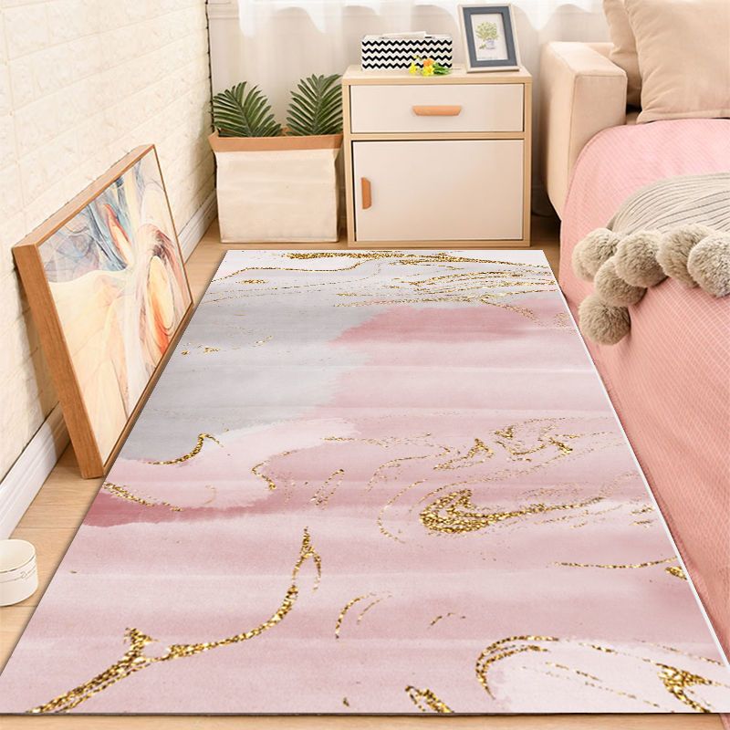 Light Pink Contrast Color Rug Polyester Nordic Indoor Rug Washable Rug for Drawing Room