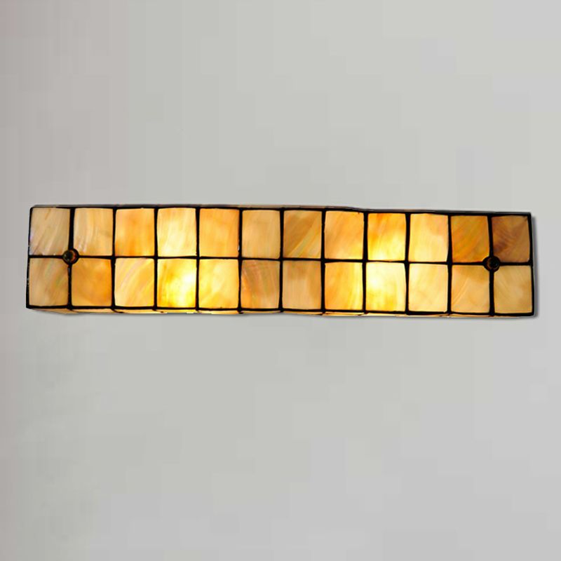 Tiffany Style Linear Wall Light with Square/Flower Pattern 2 Lights Shell Sconce Light in Beige for Living Room