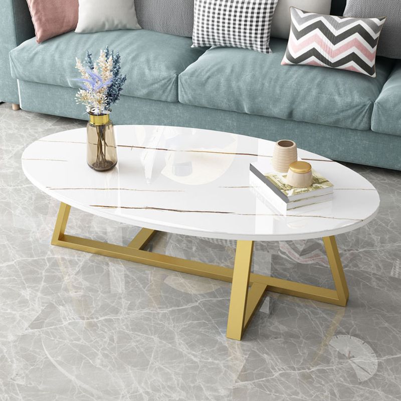 Glam Single Oval Coffee Table Cross Legs Coffee Cocktail Table