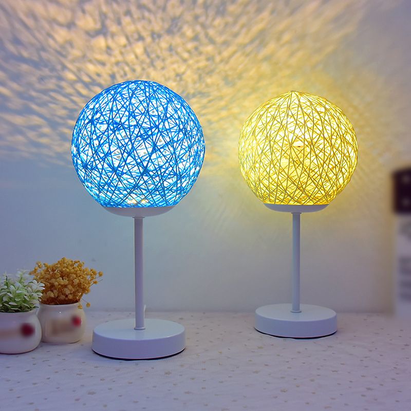 Macaron Table Lamp 1-Light LED Desk Light with Rattan Shade for Living Room