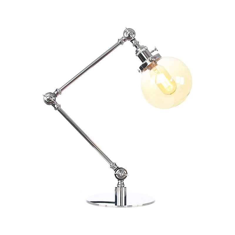 Industrial Global Table Lamp Amber/Clear Glass 1 Light Restaurant Table Light with Adjustable Arm in Black/Brass Finish