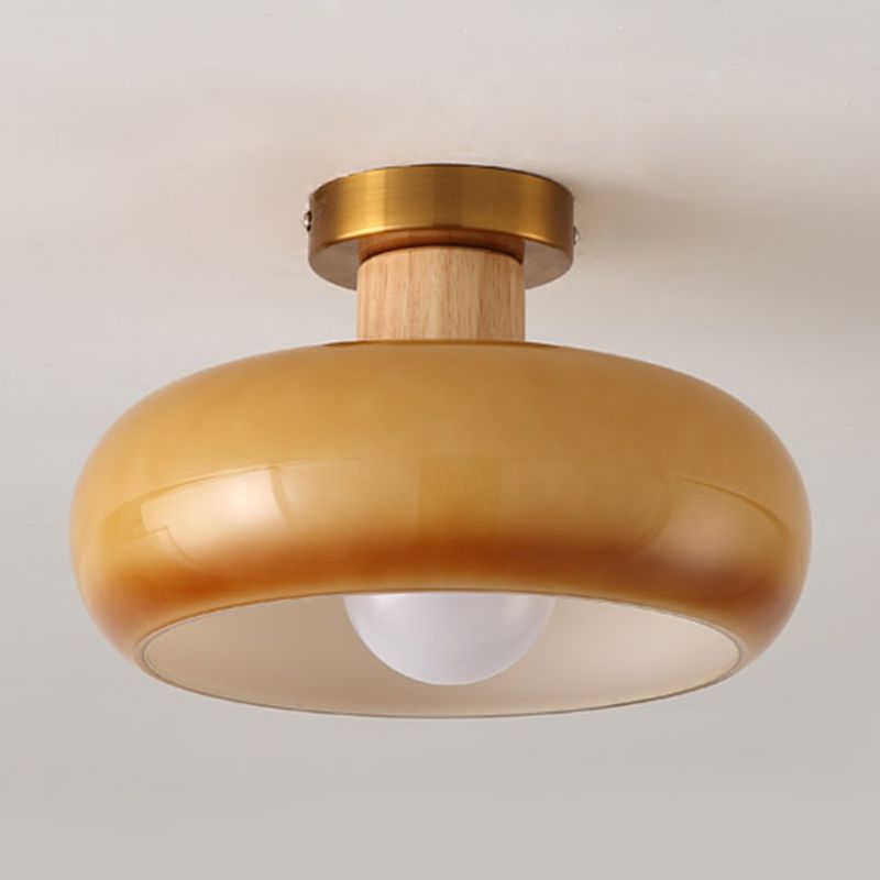 Contemporary Flush Mount Light Wooden Glass Flush Mount Ceiling Light Fixture