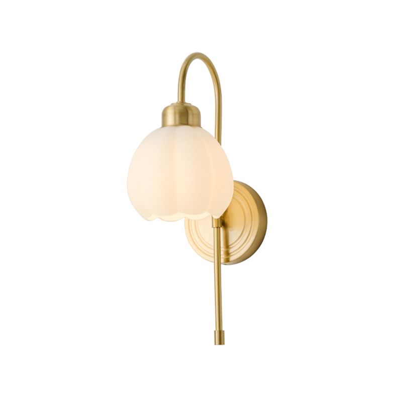 Modern Metal Wall Sconce Bud Shape Wall Light with Glass Shade for Bedroom in Gold