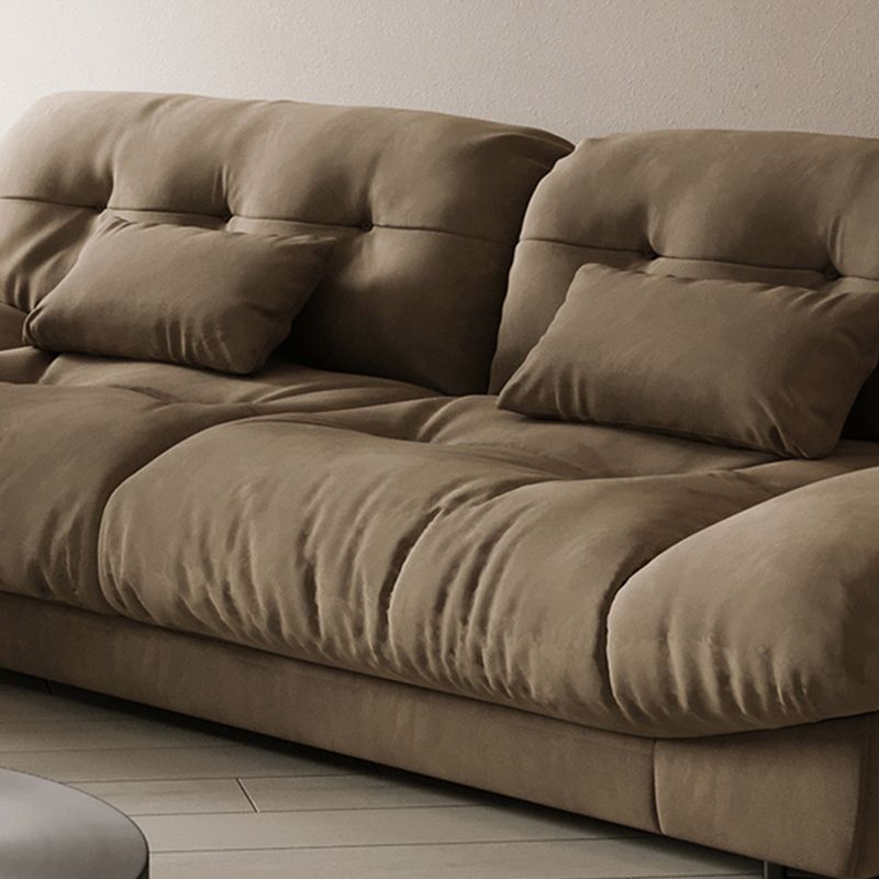 Brown Modern Armless Chesterfield Sofa with Bolster Pillows for Living Room, Apartment