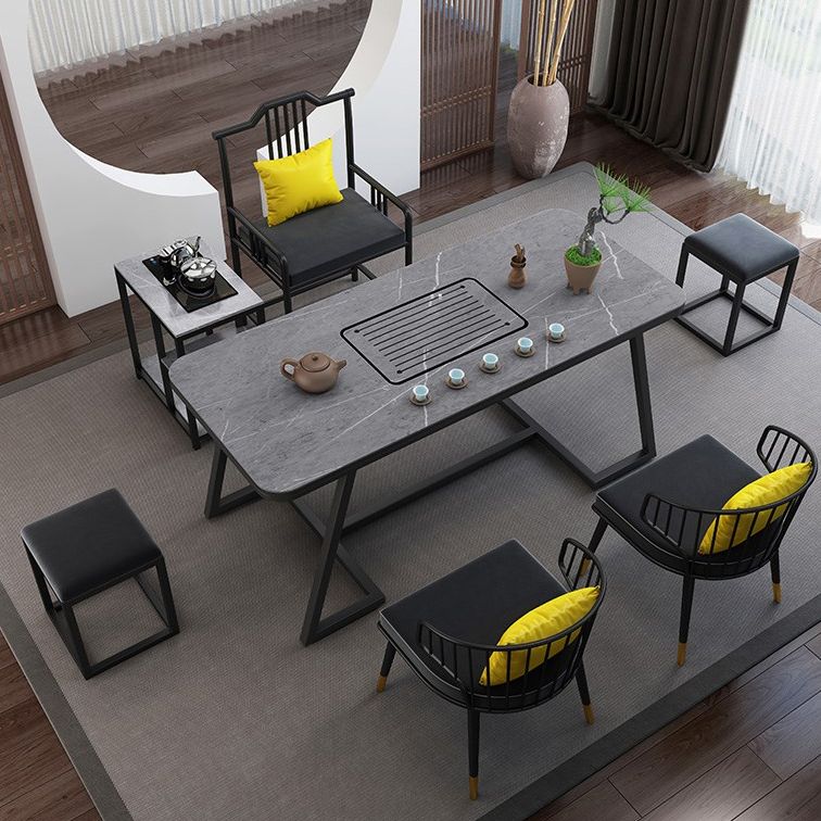 Metal and Stone Table Glam Style Family Rectangular Dining Table