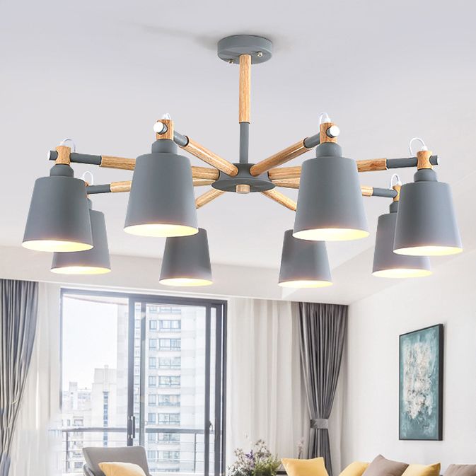 Nordic Colorful Chandelier Metal Wood Pendant Lighting Fixtures for Living Room