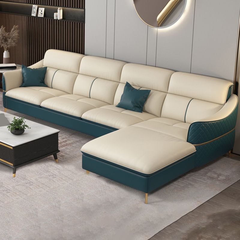 Beige Genuine Leather Sofa/Sectional Tear Resistant Square Arm Sofa for Living Room