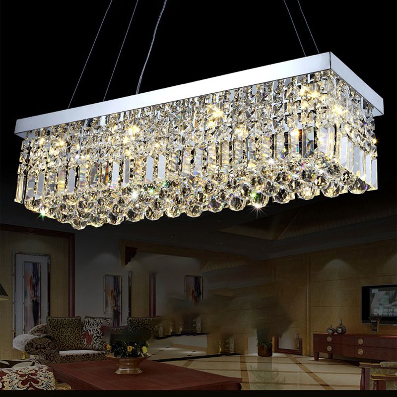 Modern Dining Chandelier Pendant Rectangle Crystal Hanging Lamp for Kitchen Dining Room