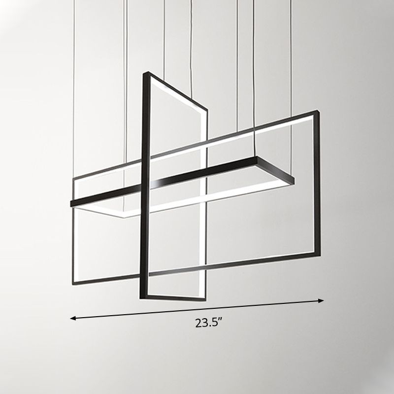 Rettangolo metallo a sospensione del soffitto semplice stile nero Luce isola a led in luce calda/bianca/naturale, larghe 23,5 "/31,5"/38 "