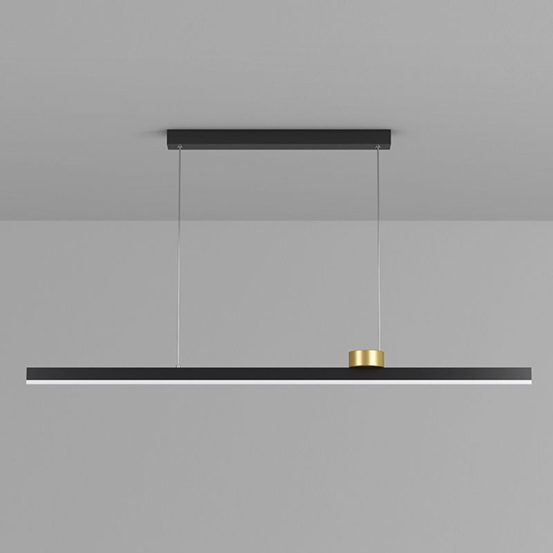 Black Metal Island Lamp Modern Linear Restaurant Pendant Light with Acrylic Shade