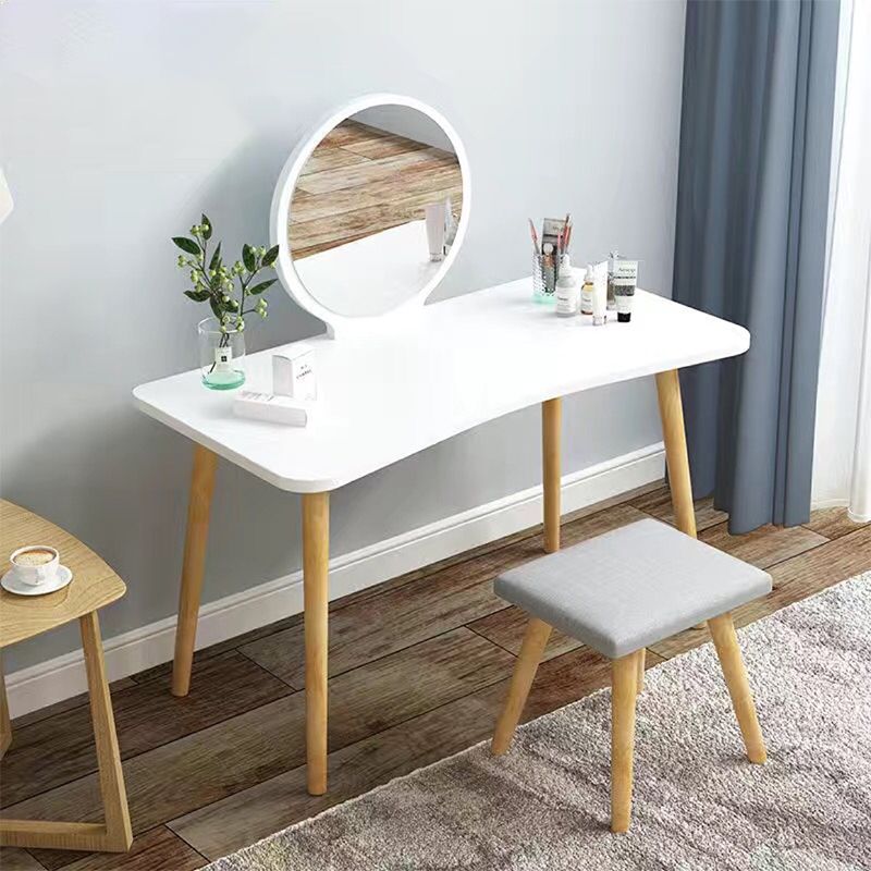 28.7" Height Wooden Makeup Vanity Desk Vanity in White /blue / Natural