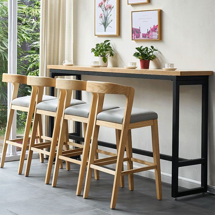 Contemporary Solid Wood Leather Barstools Indoor Bar Stool with Low Back