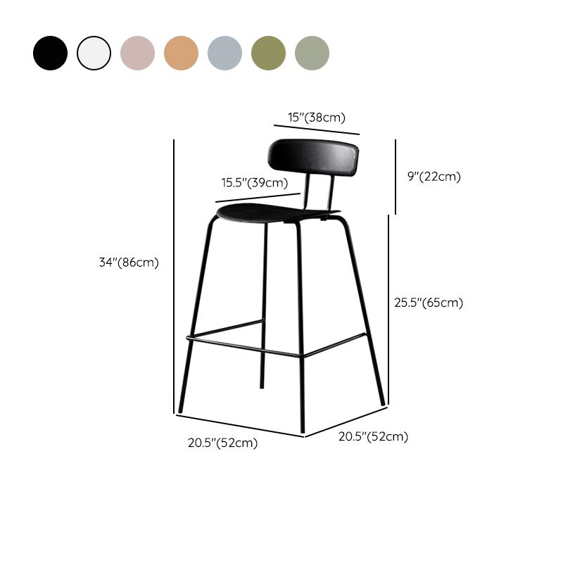 Luxurious Backrest Counter Stool with Metal Base Plastic Armless Cafe Bar Stool
