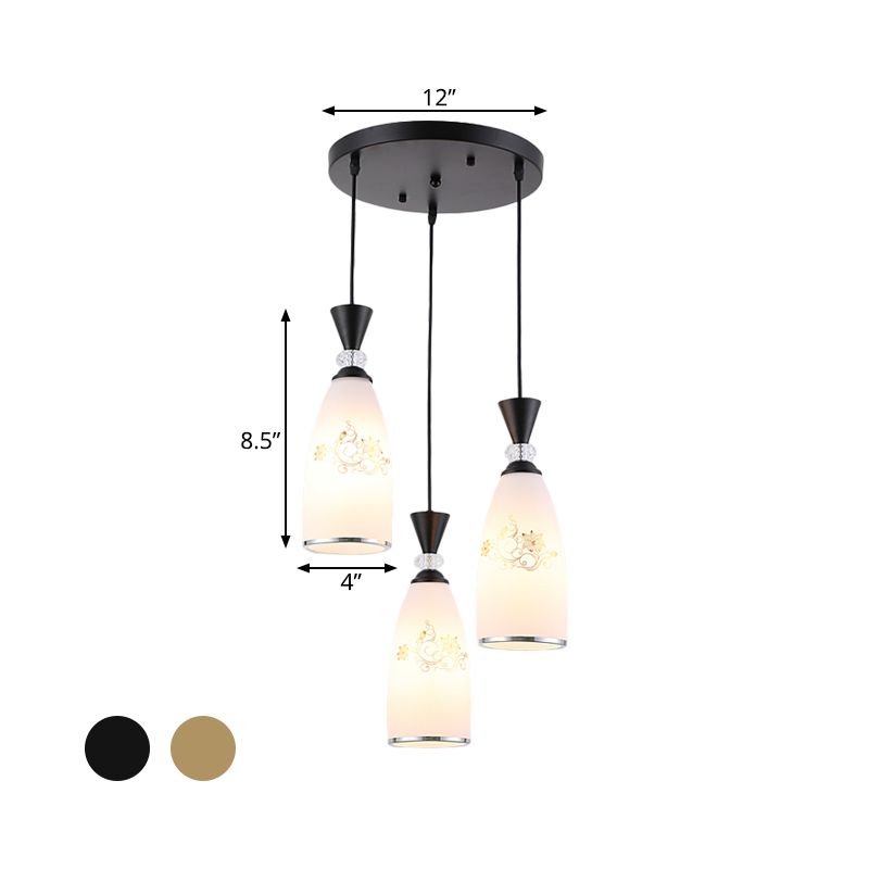 Gold/Black 3 Lights Multi Ceiling Light Modernist Opal Frosted Glass Dining Room Pendulum Lamp with Round Canopy