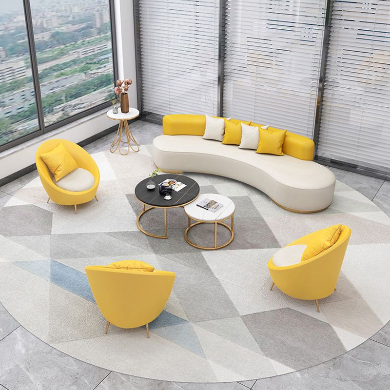 Contemporary Faux Leather Curved Sofa Armless Tight Back Sofa
